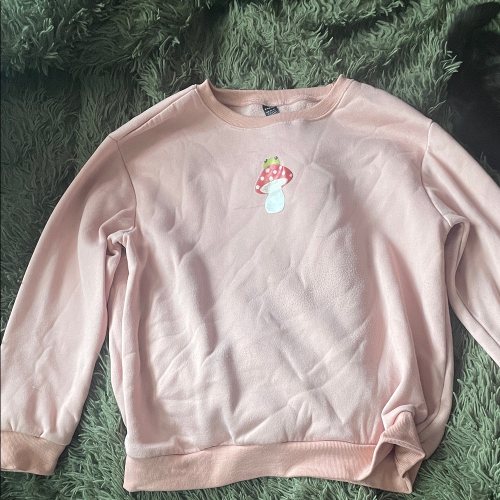 SHEIN Pink Crew Neck Sweater with Mushroom Design